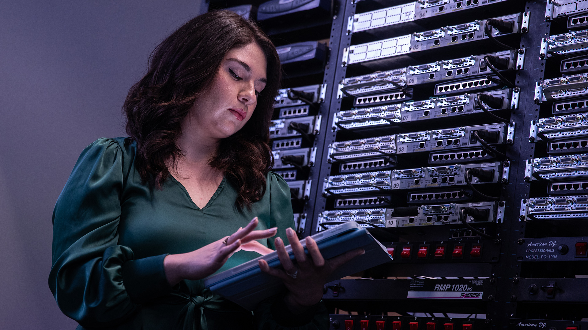 UHCL student in server room